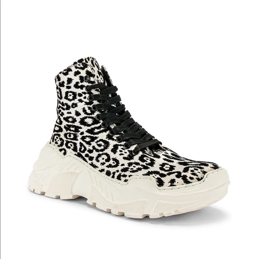 Tibi Milo Leopard Sneaker Boot in Black & White